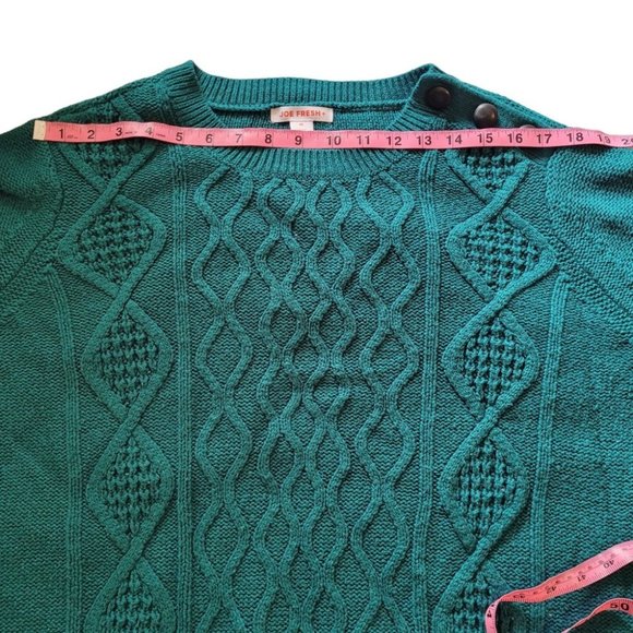 1X Joe Fresh Forest Green Cable Sweater with Button Collar - Picture 5 of 7